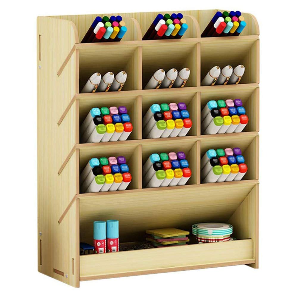 Wooden Desktop Storage Box, Multifunctional Desk Storage Box, Pen Holder, Suitable for Home, Office and School (Yellow)