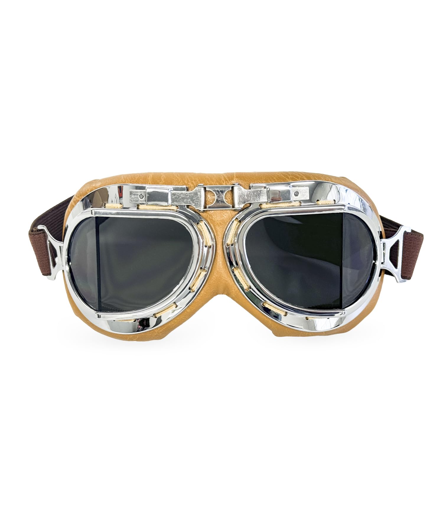 CRG Sports Vintage Aviator Pilot Style Moto Cruiser Scooter Goggle T08 T08STN Lente Fumo, telaio argento, imbottitura marrone