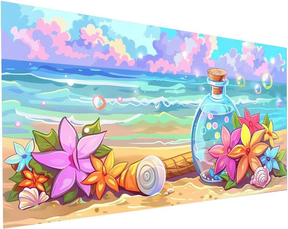 Kit complet diamond painting géant 90x180 cm pour combler un grand mur vide motif plage S-580