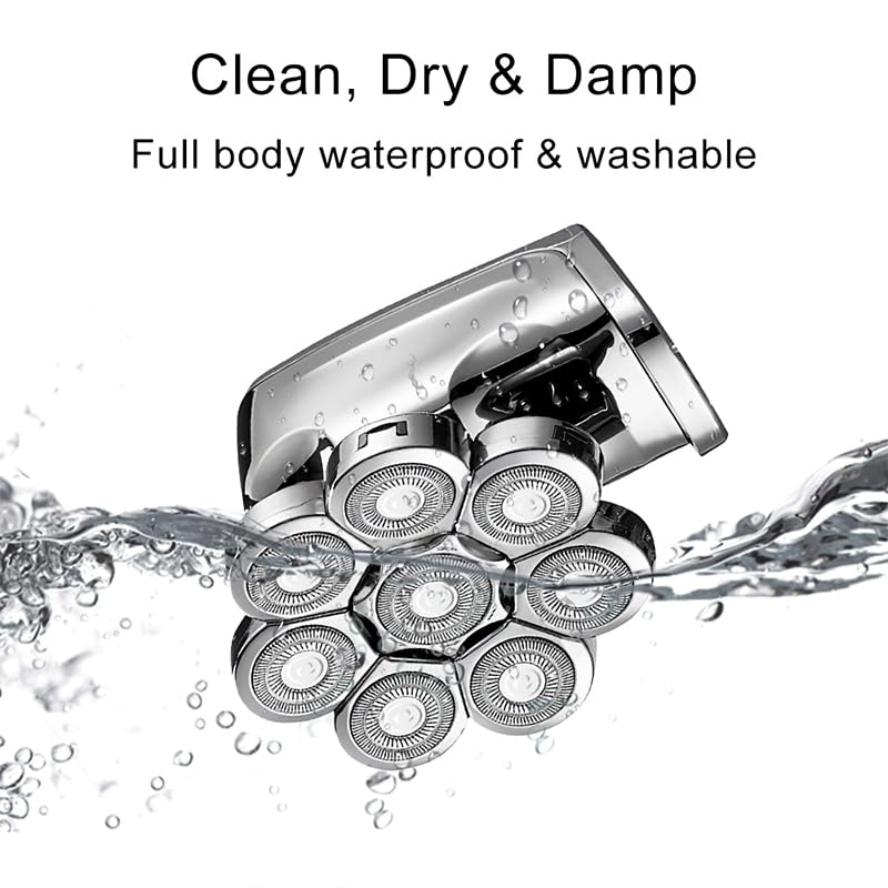 Afeitadora eléctrica for cabeza calva, cortadora de pelo flotante de 8 cuchillas, resistente al agua, de metal, recargable for hombres.,Maquinillas de afeitar