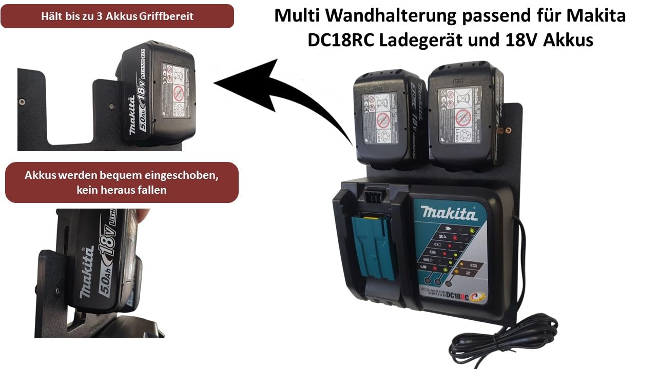 Wandhalterung für Makita Akkus und Ladegeräte [Made in Germany] Makita Batteriehalter Wandhalterung für Aufbewahrung und System
