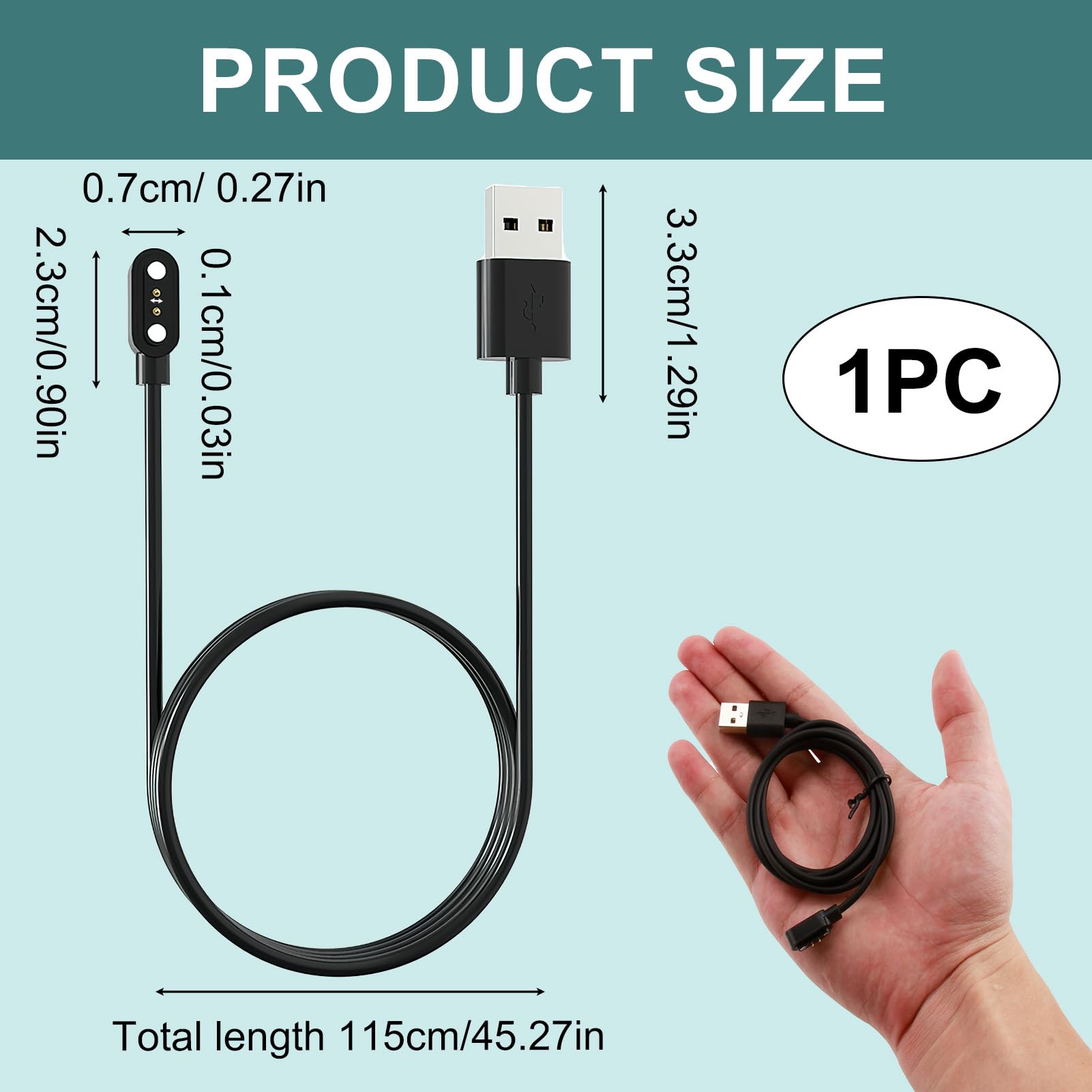 talNite Smart Watch Charger Cable for AEAC,Compatible with Fitpolo,GRV,Letscom,Letsfit,Lifebee,Teminice,Tensky,VeryFitPro - Image 2