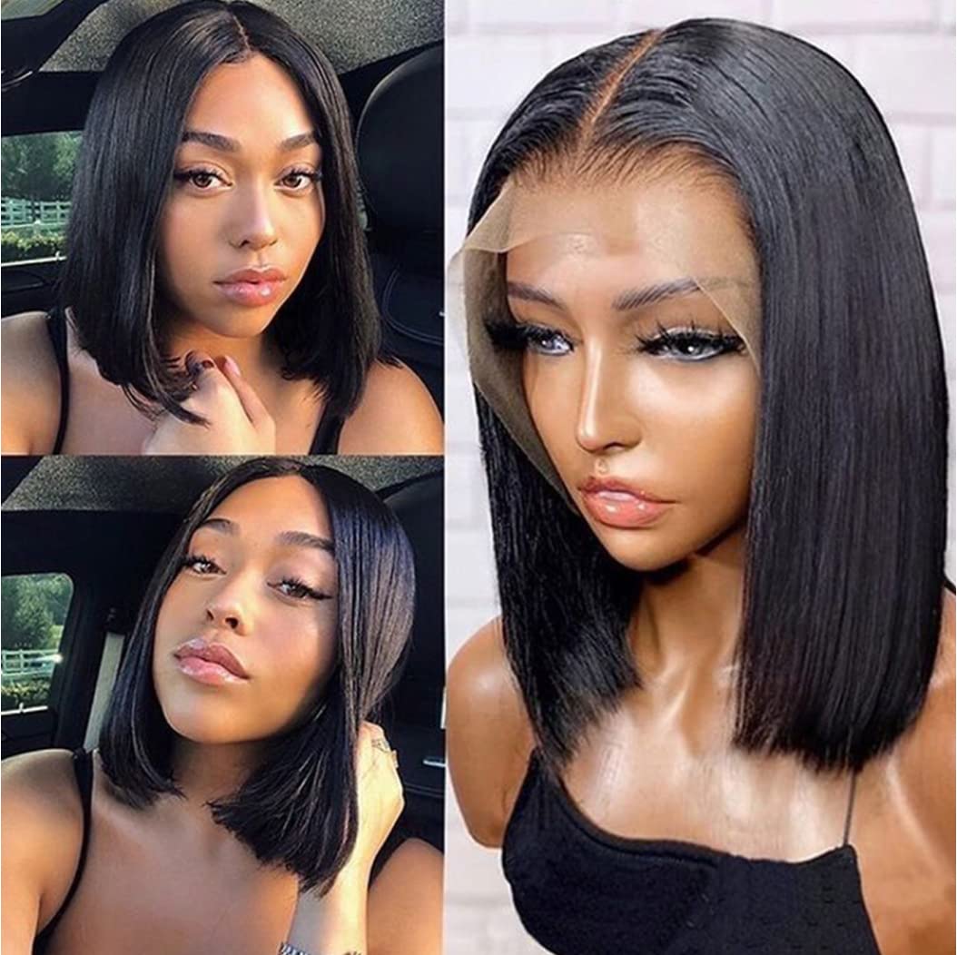 Kurze Bob-Perücke Mit Spitzenfront – Natürlicher Look, Synthetisch, Schwarz