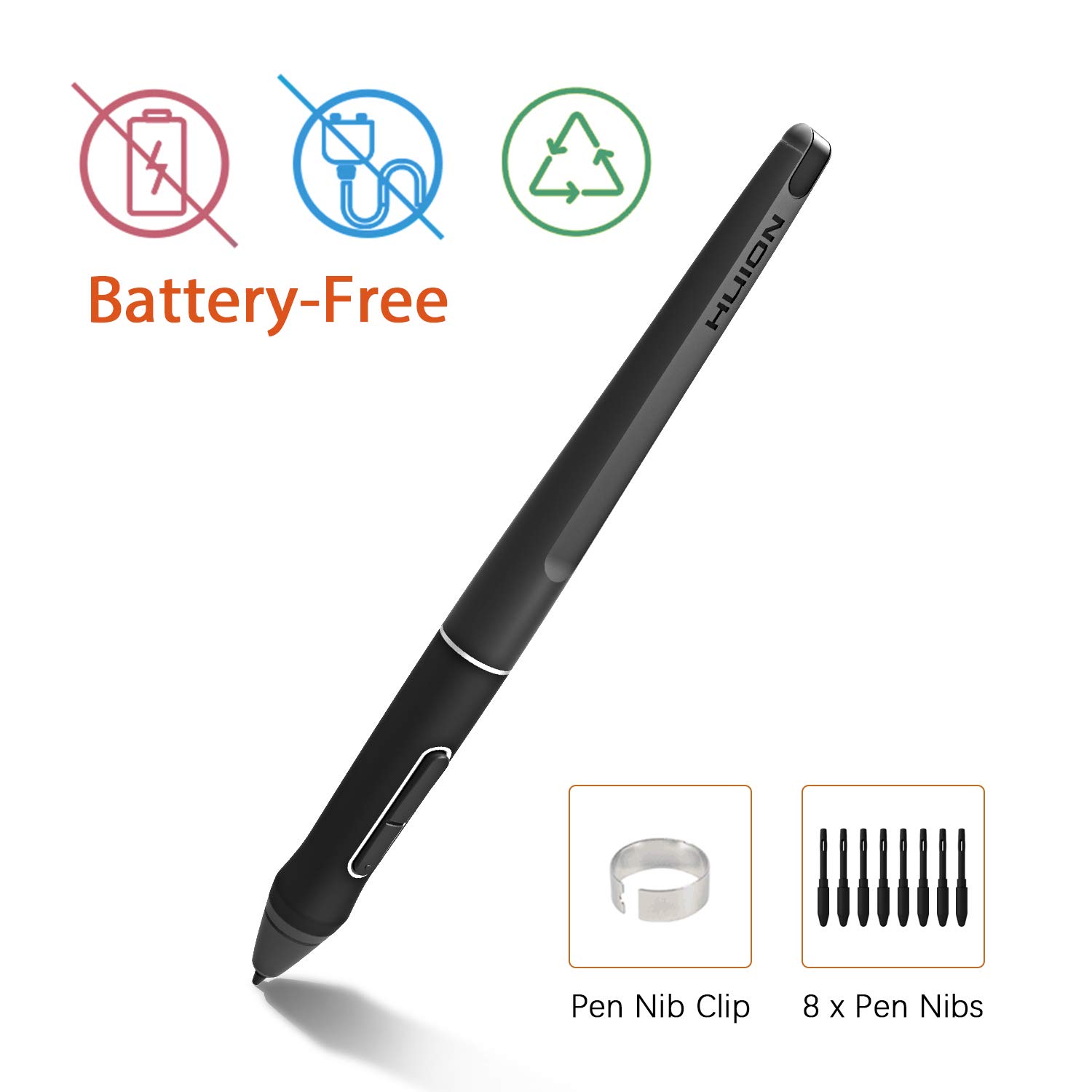 Pióro bezbateryjne HUION PW507 Łączy 8192 wartości nacisku pióra z najwyższą szybkością pomiaru 266 PPS, co jest kompatybilne z KAMVAS PRO 12, PRO 13, PRO 16
