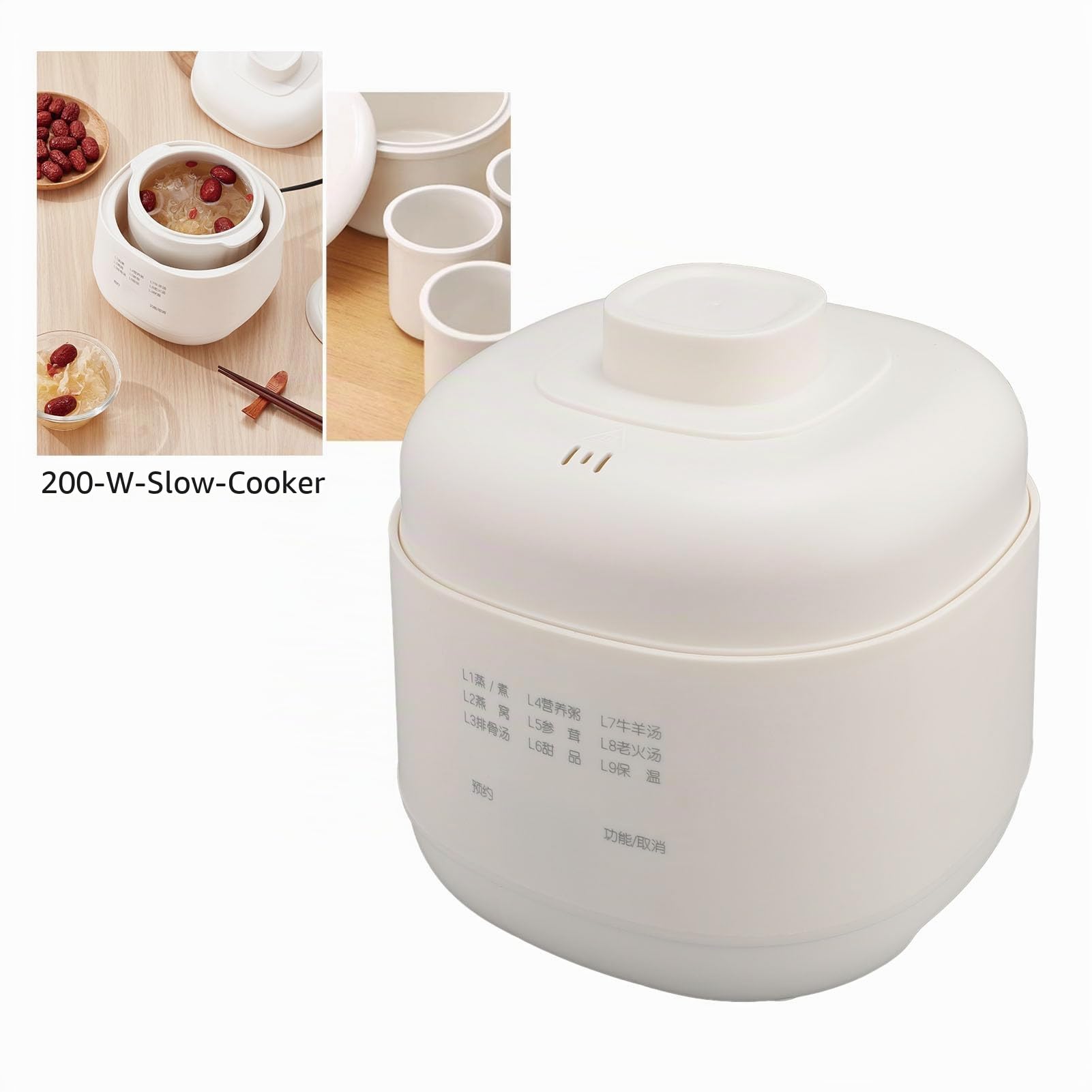 200-W-Keramik-Eintopfkocher, 1 L, Mini-Elektro-Slow-Cooker mit Timer-Deckel für die Heimküche, Anti-Dry-Burn-Suppen-Brei-Kocher (EU-Stecker 220 V)