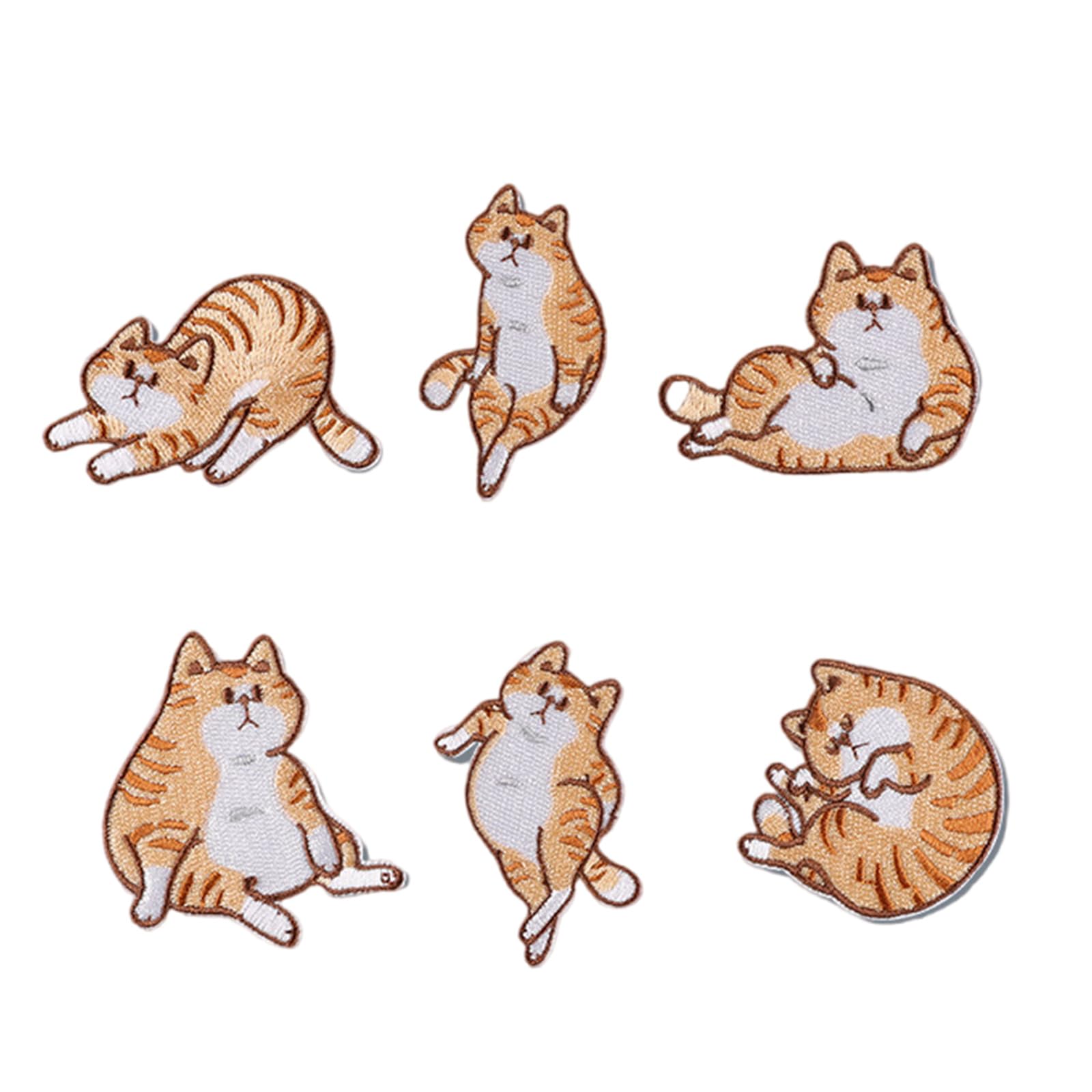 Jazuaiao 6 Pcs Cartoon Cats Iron on Patches Applique Animal Repair Kitten Embroidery for Bag Decoration