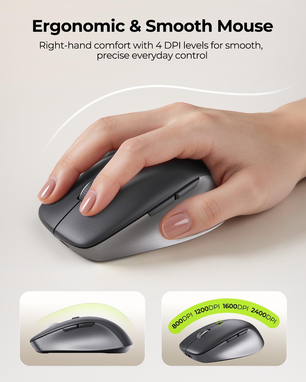seenda COE401 Multidevice Bluetooth Tastiera e Mouse Set Nero Grigio | Tastiera wireless ricaricabile e mouse Combo Compact con tastierino numerico per Windows macOS iPad Tablet, layout QWERTY UK