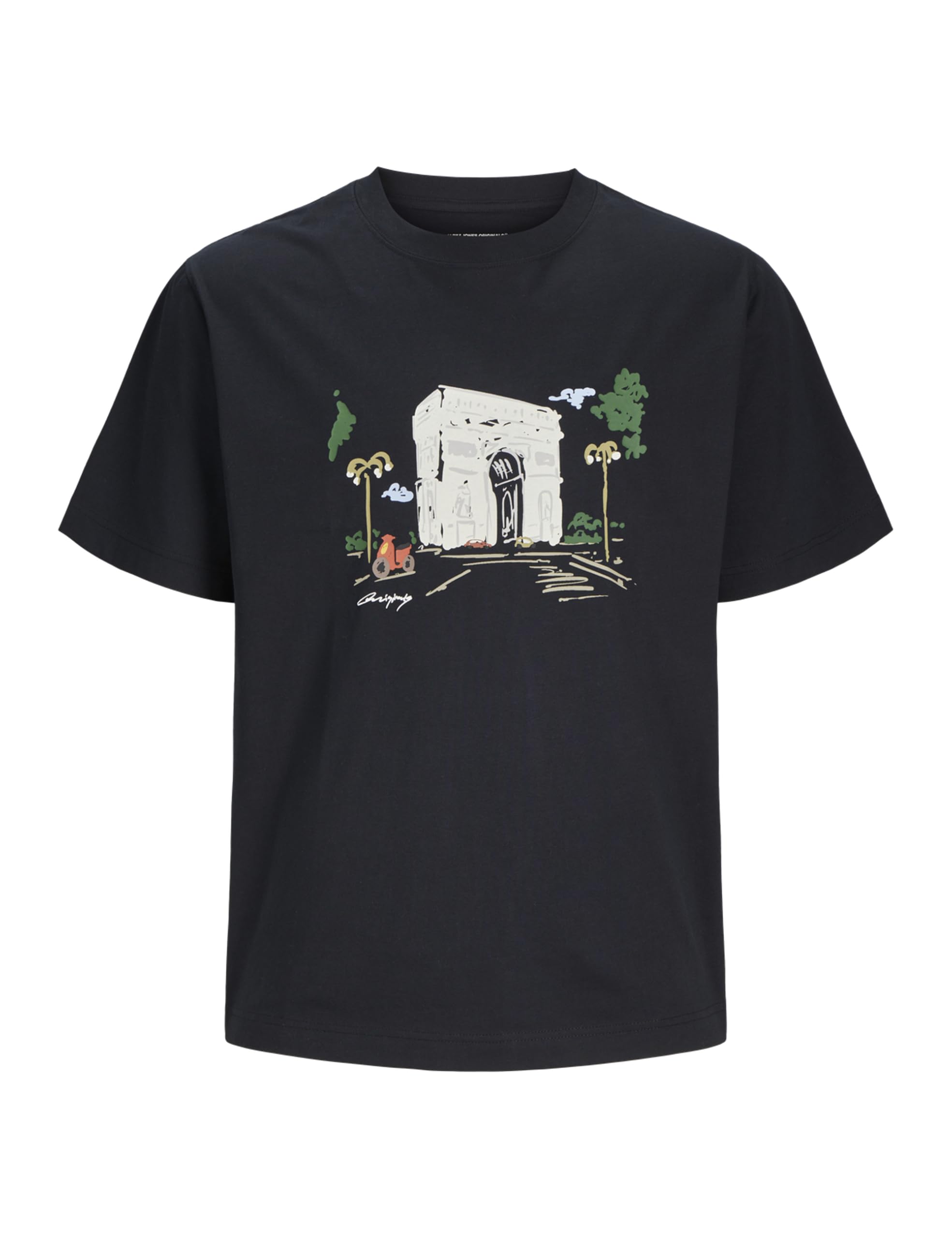 JACK & JONES Jormanchester Sketch Tee SS Crew Neck, Black, XS