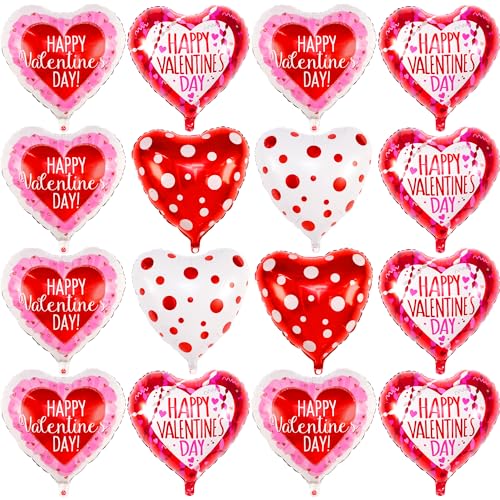 Image of KatchOn, Happy Valentine's Day Balloons Set - 12 Pack, Red, White & Pink Heart Shaped Foil Balloons, 18 Inch, Valentines Day Decorations
