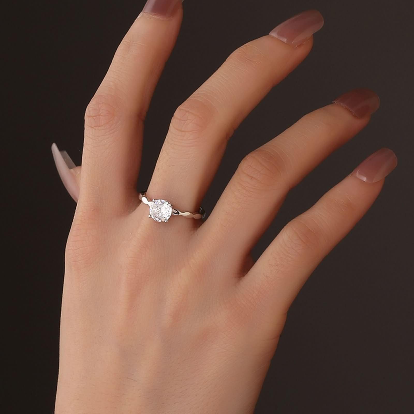 Anello Donna di Fidanzamento Oro Bianco 375/585/750,Solitario Rotondo con Moissanite Anello Donna Matrimonio Argento