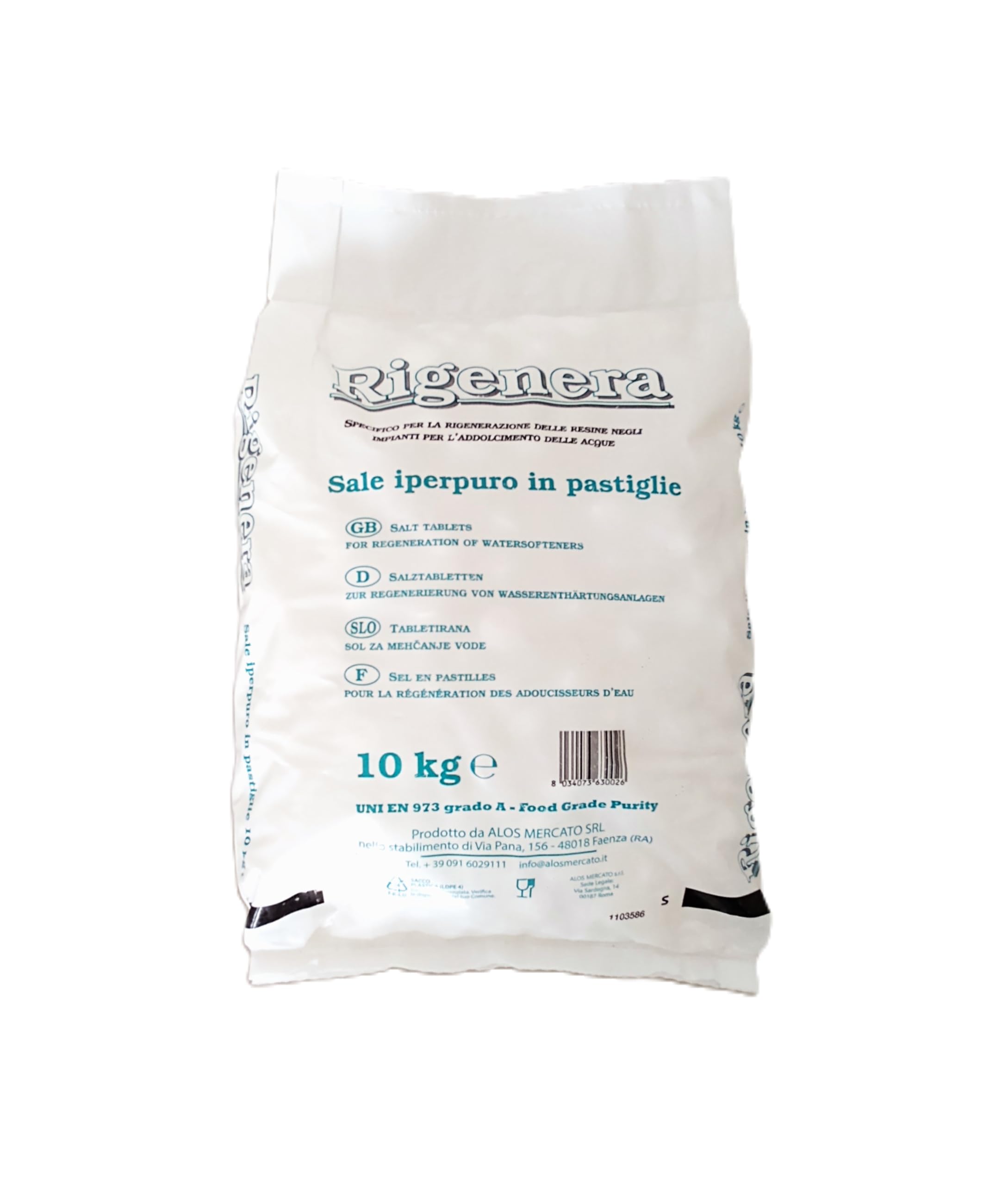 Rigenera – Sale per Addolcitori in Pastiglie – Sacco da 10 KG – Sale da Addolcimento Acqua