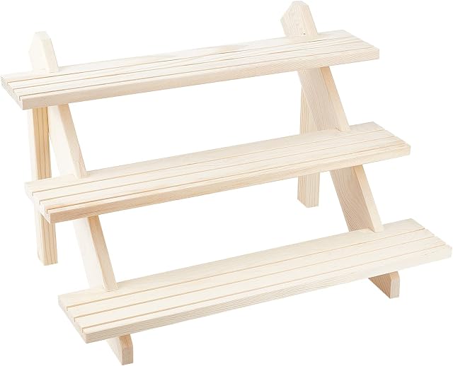 NBEADS 3-Tier Log Retail Earring Display Riser, Earring Ring Holder Detachable Unfinished Wood Retail Jewelry Card Display Stand with Groove for Crafts Jewelry Storage Display Collection, 39x40x39cm