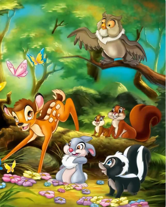 Grenric 5D DIY Bambi Diamond Painting Kits for Adults and Children, Anime Cartoon Cross Stitch Full Round Drill Crystal Rhinestone Embroidery Pictures Arts Craft for Home Wall Decor，12X16 Inch