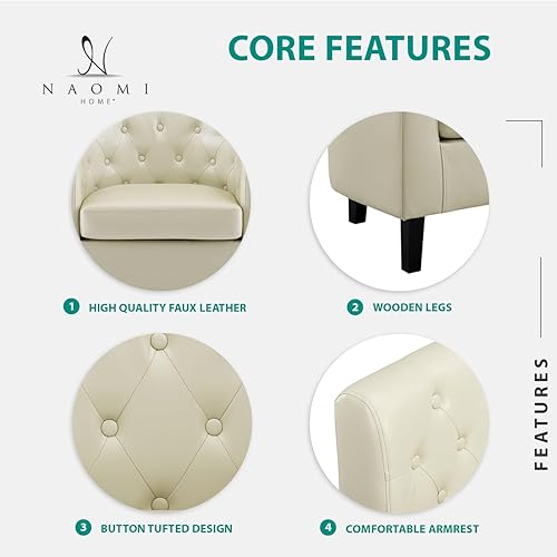 Miniatura 4 de Emma - Silla decorativa, silla de barril de piel sintética copetuda con botones, silla decorativa moderna de mediados de siglo, sillón cómodo,