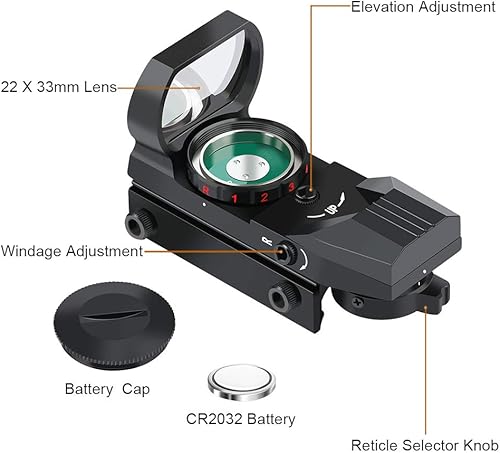 Miniatura 3 de Feyachi Reflex Sight - Adjustable Reticle 4 Styles Both Red and Green in one Sight