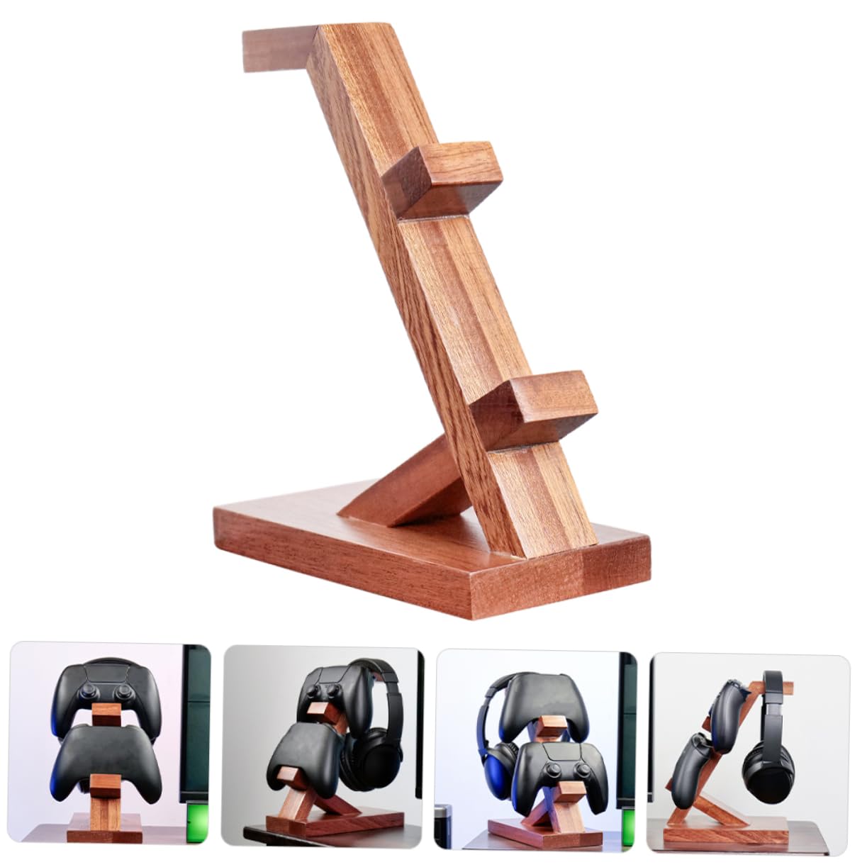 NUOBESTY Soporte Simple Auriculares Juegos Controlador para de Barrón de Madera Marrón Diseño Elegante para Exhibición Almacenamiento en Área de Entretenimiento Gaming