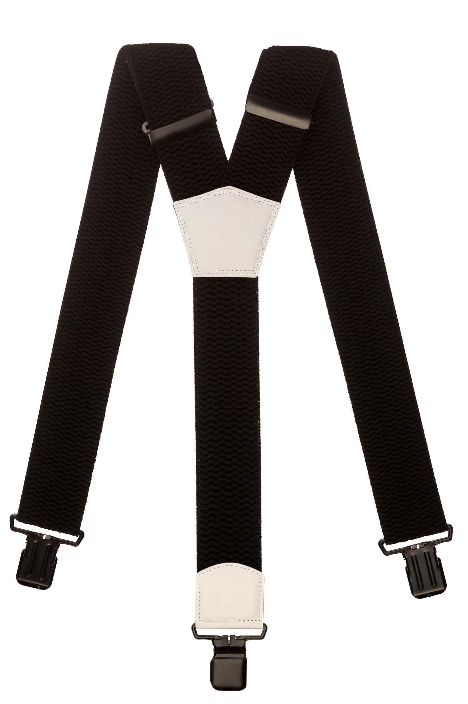 Olata Men's White (Black Clips) Heavy Duty Y-Shape Braces/Suspenders In Black With Coloured Leather - 5Cm.