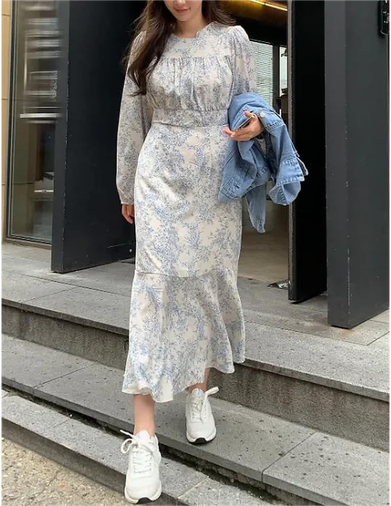 Boho Floral Long Sleeve Maxi Dress for Women, V Neck Button Wrap Spring Beach Dress Flowy Cocktail Pink Yellow - Image 6