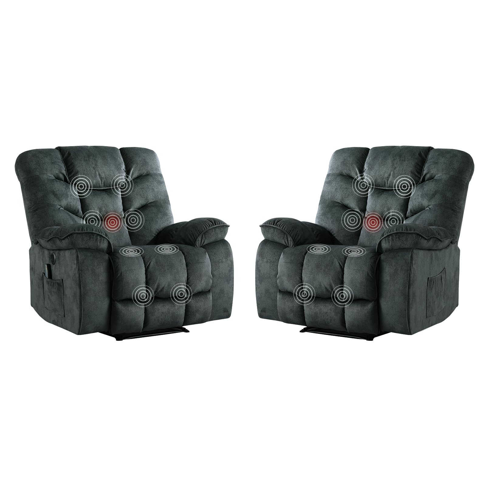 HAOMARKETS Oversized Power Recliner Chair with Massage and Heat Set of 2, 41" Wide Electric Reclining Chairs with USB Port, Breathable Fabric Overstuffed Reclining Sofa for Living Room Bedroom