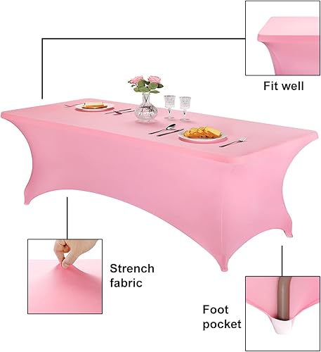 Miniatura 475 de FORLIFE Paquete de 6 manteles de elastano, de ajuste universal para mesas rectangulares de 6 pies, para patios, bodas, banquetes, fiestas