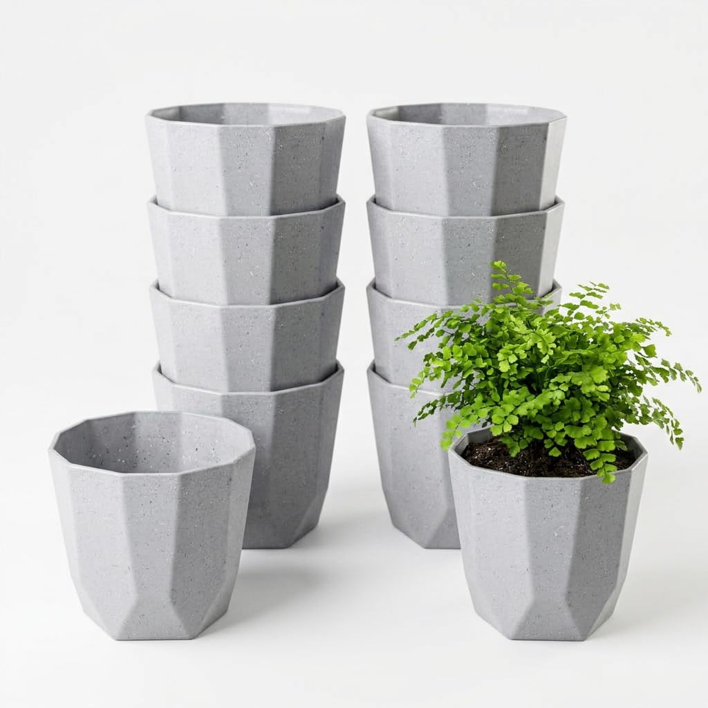 YUCCABE Shera Hexa Flower Pots - Stone Grey (12 Pack) -1 YUCCABE Shera Hexa Flower Pots - Stone Grey (12 Pack) -1