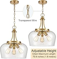 Vista 7 de Modern Gold Pendant Light Mid Century 3-Light Clear Glass Pendant Lighting with Adjustable Chain Hardwired Brass Glass Pendant Lights Kitchen Island