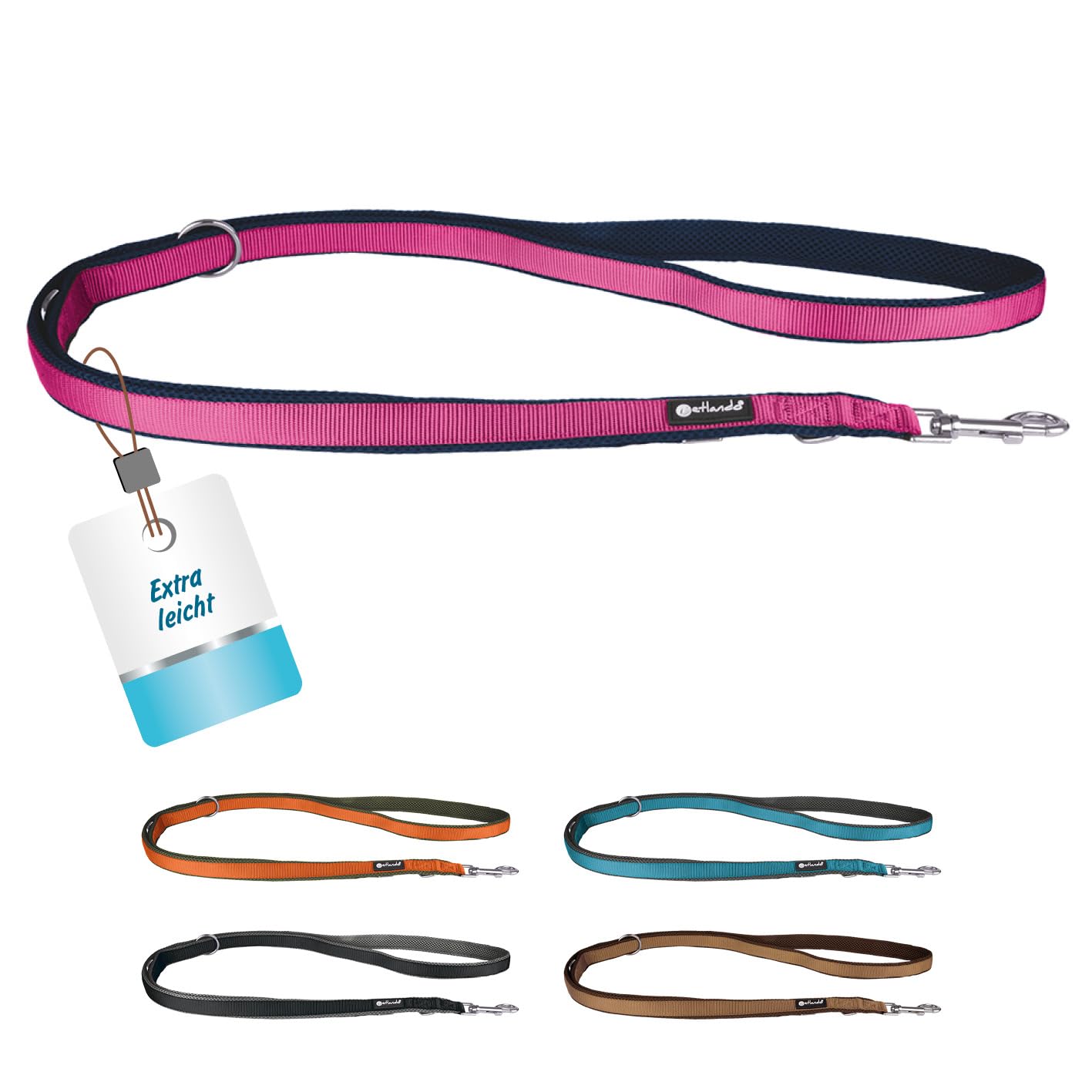 Petlando Hundeleine Magnetech – 3-Fach verstellbare Führleine, Karabiner-Verschluss, besonders leicht, zum Umhängen geeignet – Navy/Fuchsia Größe M 3m x 2,5cm