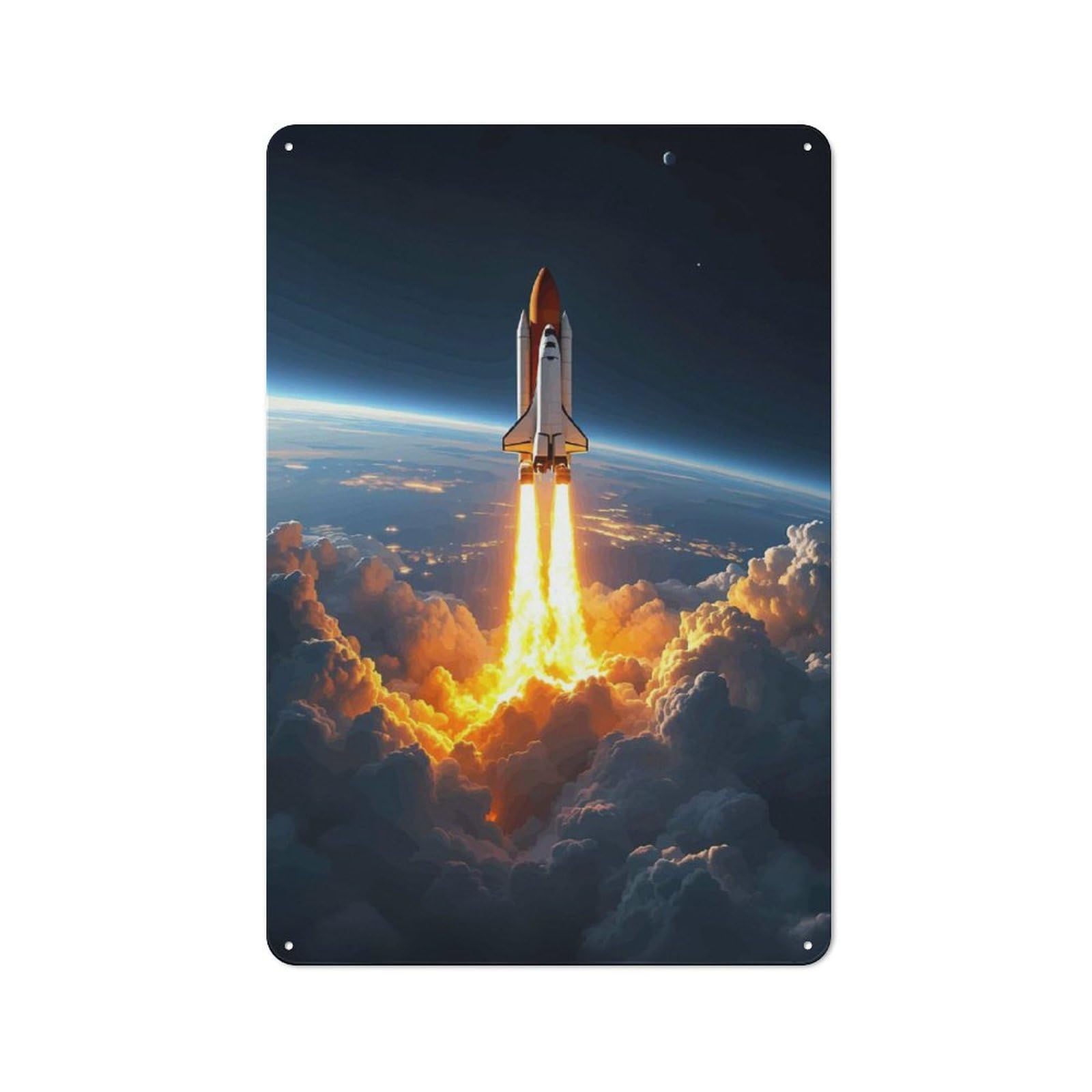 Junmoney Style-7 Rustic Tin Sign 30X20cm Featuring Space Shuttle Launch For Living Room Wall, For Room Styling Across Living Rooms And Feature Walls