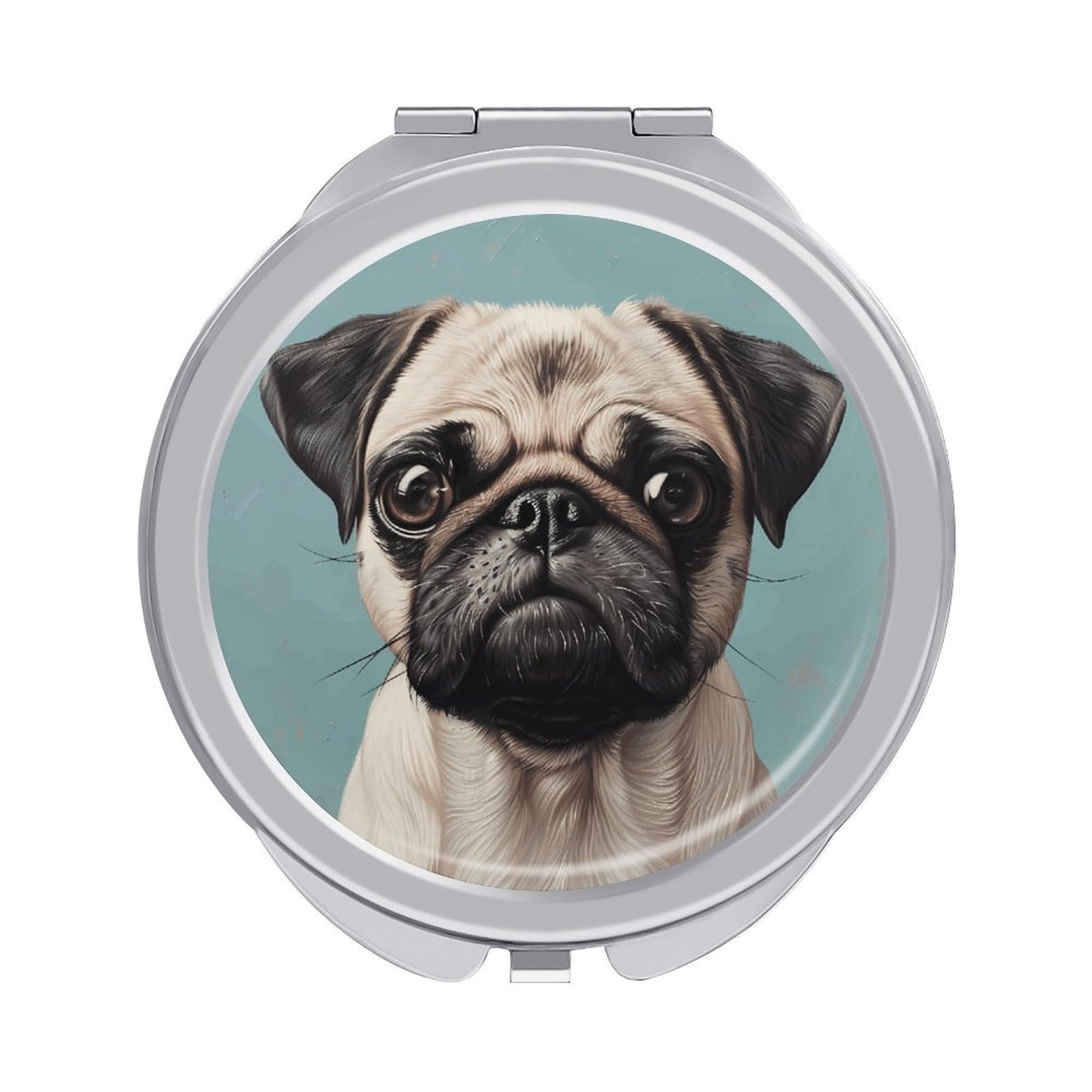 JTREHY Pug Makeup Mirror Portable Folding Mirror Compact Travel Mirrors 2-Sided Round Pocket Mirrors Cute Handheld Beauty Mirror for Handbag Purse for Women Gift