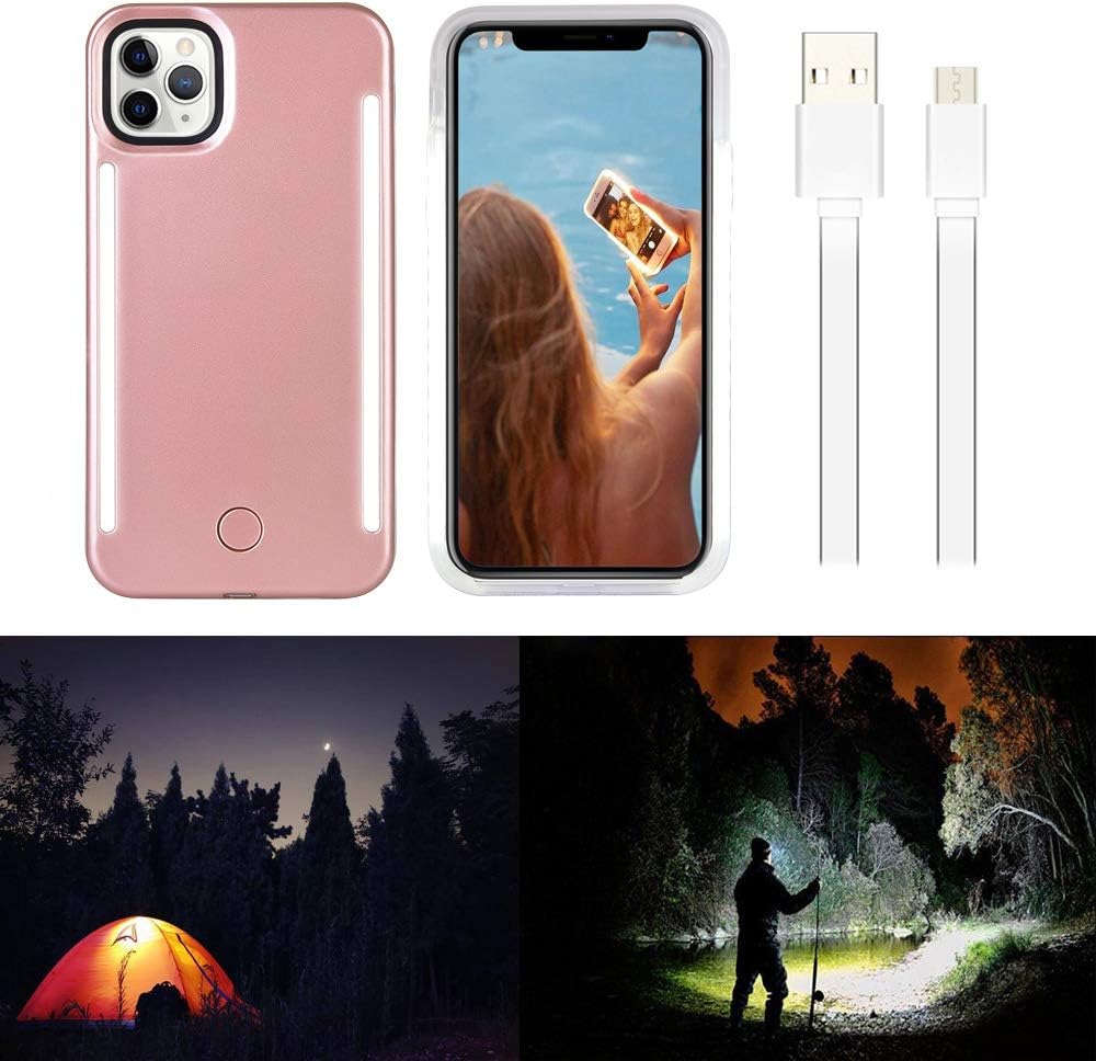 Wellerly iPhone 11 Pro Max Case, LED Illuminated Selfie Light Up [Rechargeable] Luminous Flashlight Cellphone Case Cover for iPhone 11 Pro Max - Rose Gold