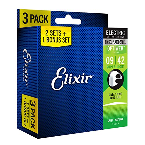 Elixir cuerdas 16550 acero chapado en níquel cuerdas para guitarra eléctrica con revestimiento de optiweb, Set de 3 piezas