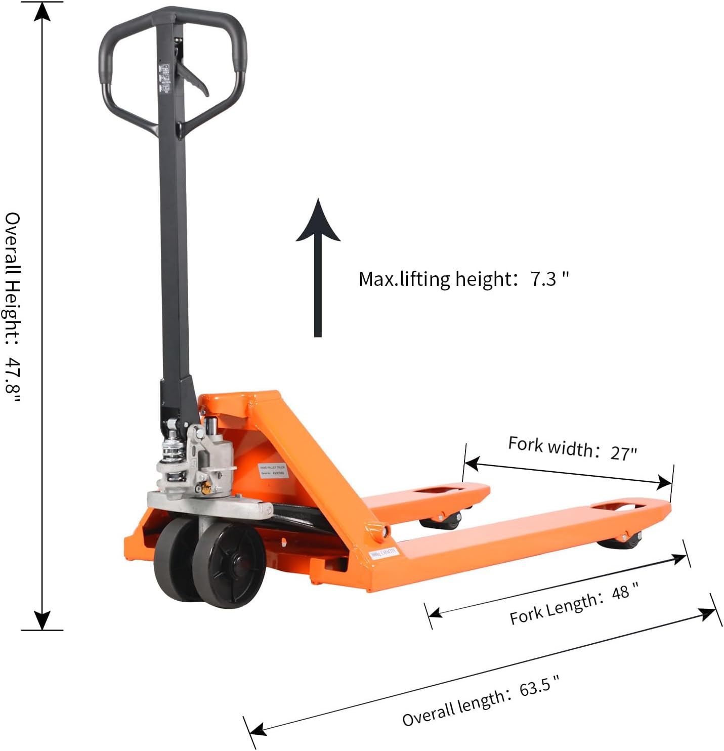 Tory Carrier Manual Pallet Jack 5500 Lb. Capacity, Industrial Pallet Truck 48" × 27" Fork Size Standard Heavy Duty Hand Trucks with PU Wheels