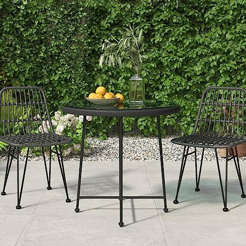 Frdhee Mesa de buffet para exterior, mesa de jardín, mesa de comedor, color negro, 80 cm, vidrio templado y acero, para jardín, terraza, balcón, se puede montar rápidamente