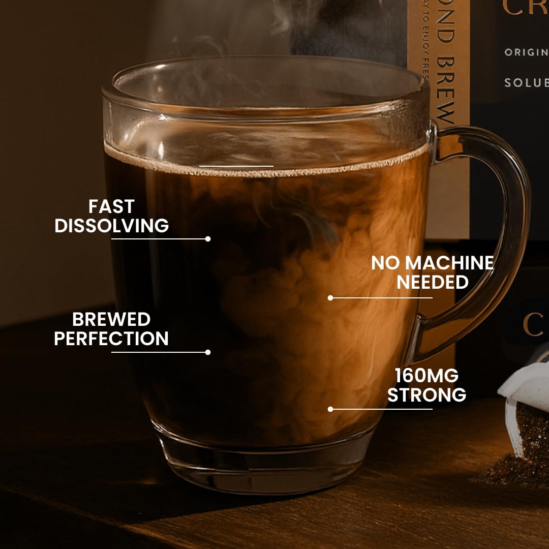 Espresso artesanal de disolución rápida, tostado medio oscuro, cápsulas de café instantáneo de aluminio de 24 quilates, alta cafeína de 160 mg cada taza, granos 100% arábica Colombia, Guatemala