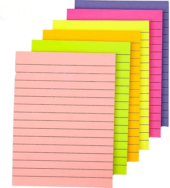 6-Pack Sticky Notes Post it Colorful Lined Post Memos 4" x 6", Removable Self Sticky Notes Pad for Office,Home,School, 50 Sheet