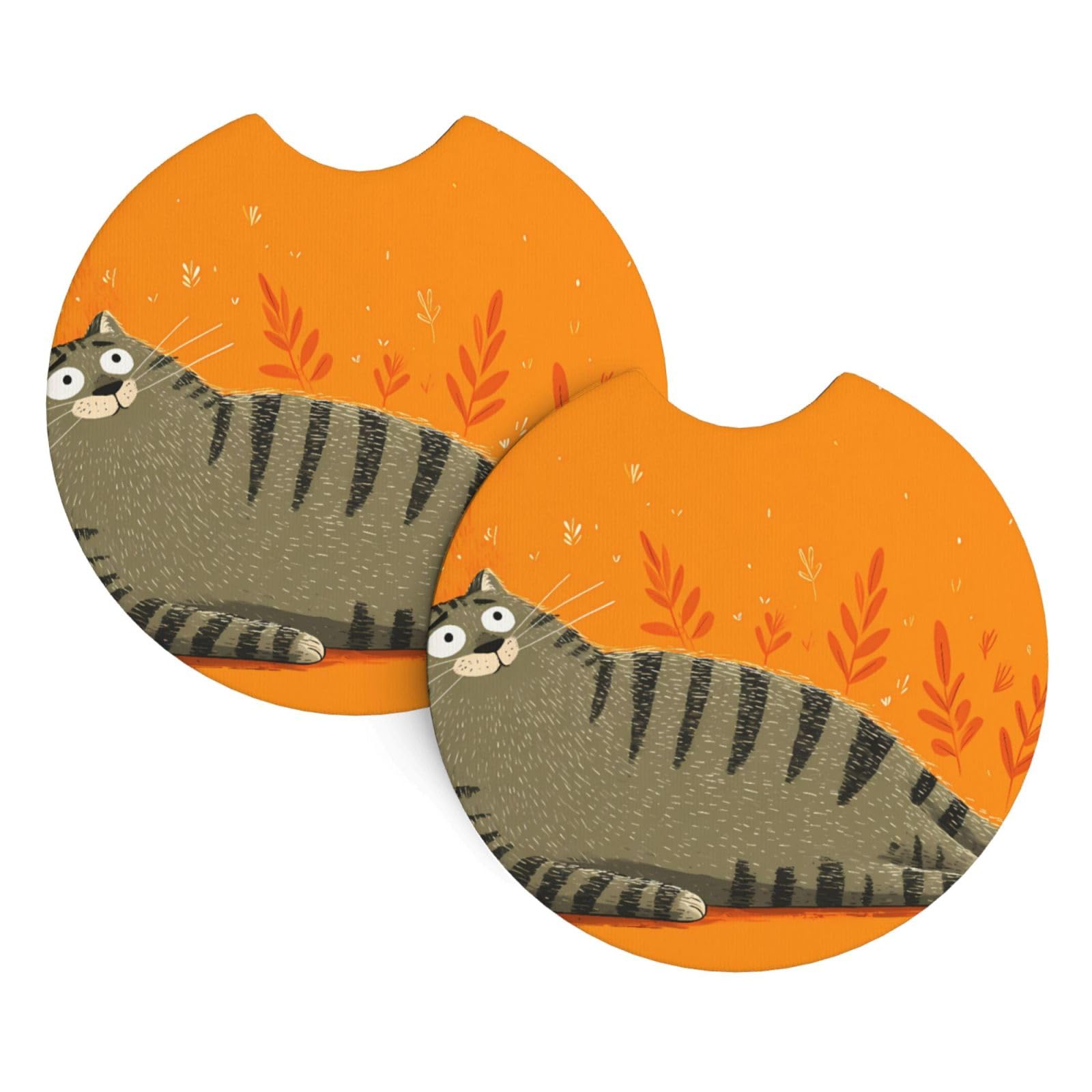 Lying Cat Car Interior Cup Holder Pad 2 PCS Car Coasters Scratch-resistant Odorless for Most Cars