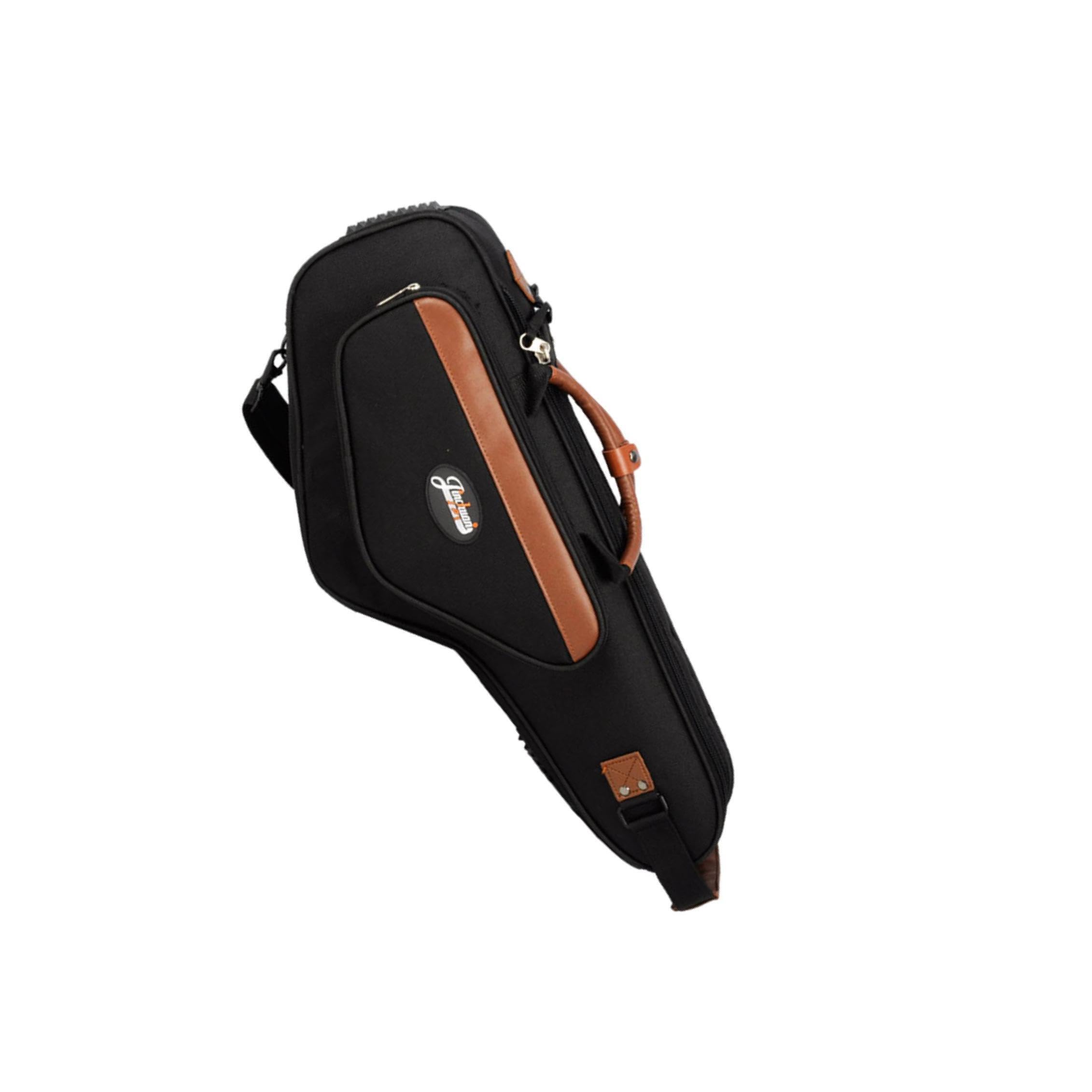 Leichter Saxophonkoffer Rucksack mit verstellbaren Gurten und wasserdichter Aufbewahrungstasche für Zubehör, Schwarz, 25.5 x 63 cm