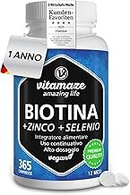 Biotina Capelli, Pelle e Unghie Sani, 365 Compresse (1 Anno), Selenio, Zinco, Vitamina B7, Integratori per Capelli, Qualità Tedesca, Vitamaze®
