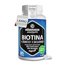 Biotina Anticaduta Capelli 365 Giorni – Crescita e Rinforzo Capelli, Pelle e Unghie – Zinco e Selenio – Integratore Capelli Alto Assorbimento – Vitamaze®