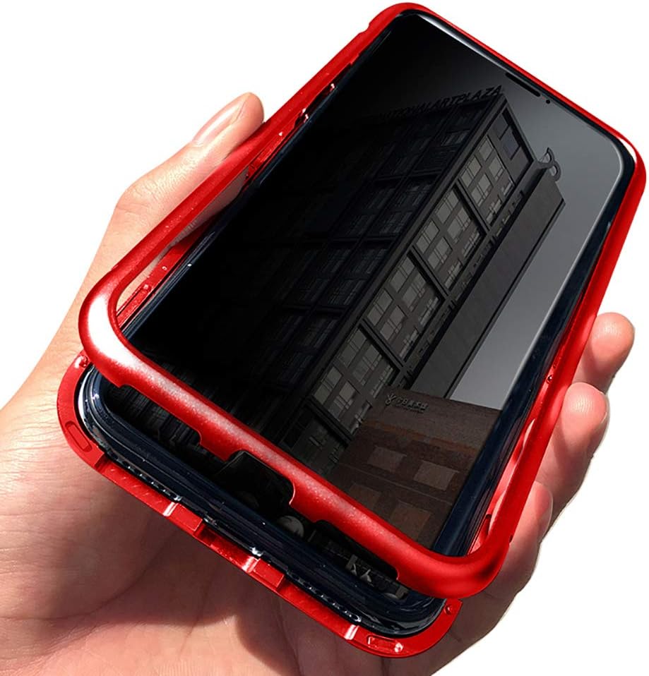 NOHON Privacy Anti-Peeping Magnetic Case for iPhone 11 Pro, Clear Double Sided Tempered Glass, Magnet Absorption Technology, Metal Frame Full Body Protective Case for iPhone 11 Pro 5.8" Red