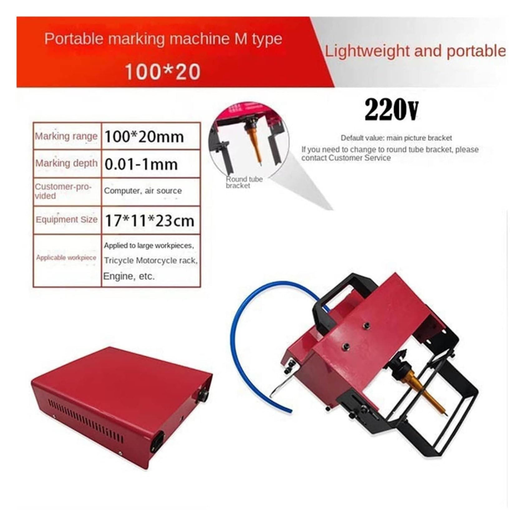 Máquina de Marcado neumática portátil de 100 x 20 mm, máquina de Marcado rotativa neumática, máquina de Marcado por micropuntos, máquina de Marcado de Metal para Impresora