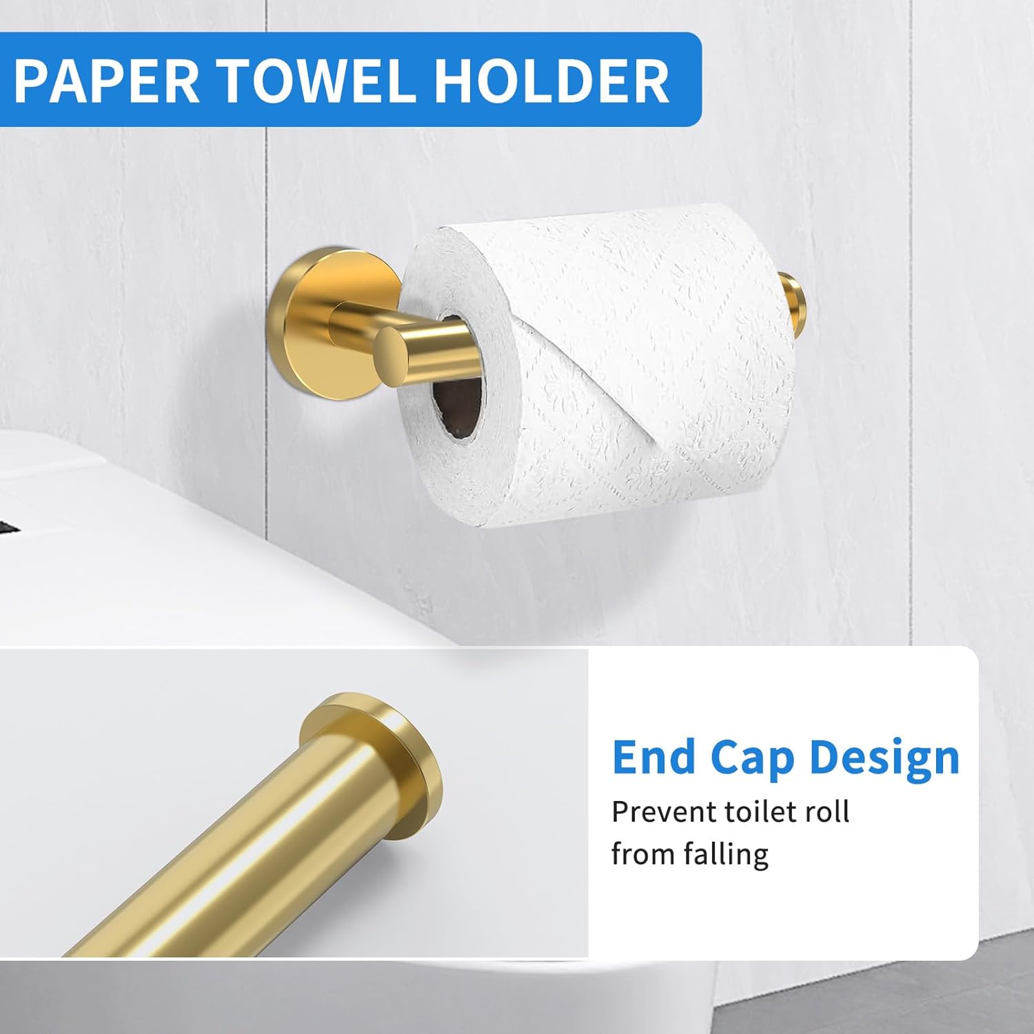 Brushed Gold Bathroom Accessories, Bathroom Hardware Set, SUS304 Stainless Steel Bathroom Towel Holder Set, 24 Inch Towel Bar Set 5 Pcs, 2 Towel Hooks, Toilet Paper Holder, Towel Ring