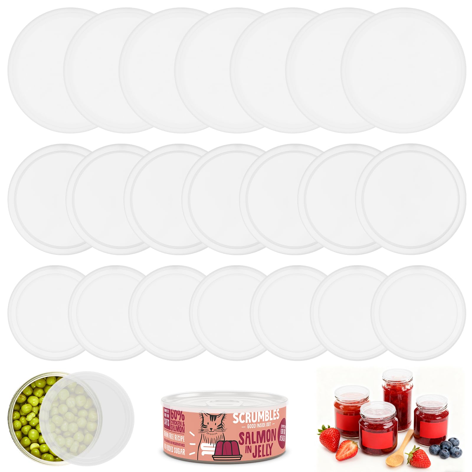 Dosendeckel Universal, 21 Stück, 3 Größen (200g/500g/800g) | PE Transparentes Material, Versiegelte Staubdeckel, Für Katzenfutter und Hundefutter Dosendeckel