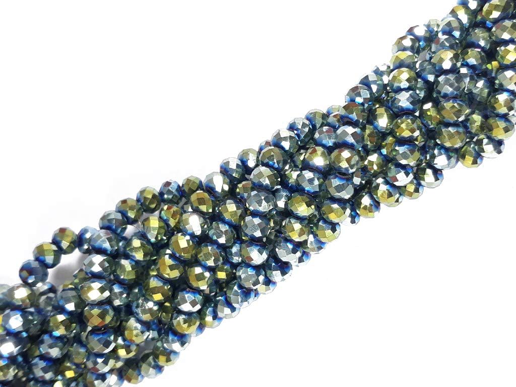 The Design Cart 8 MM Green Metallic Rondelle Faceted Crystal Beads for Jewellery Making, Beading, Art and Craft Supplies (10 Strings)