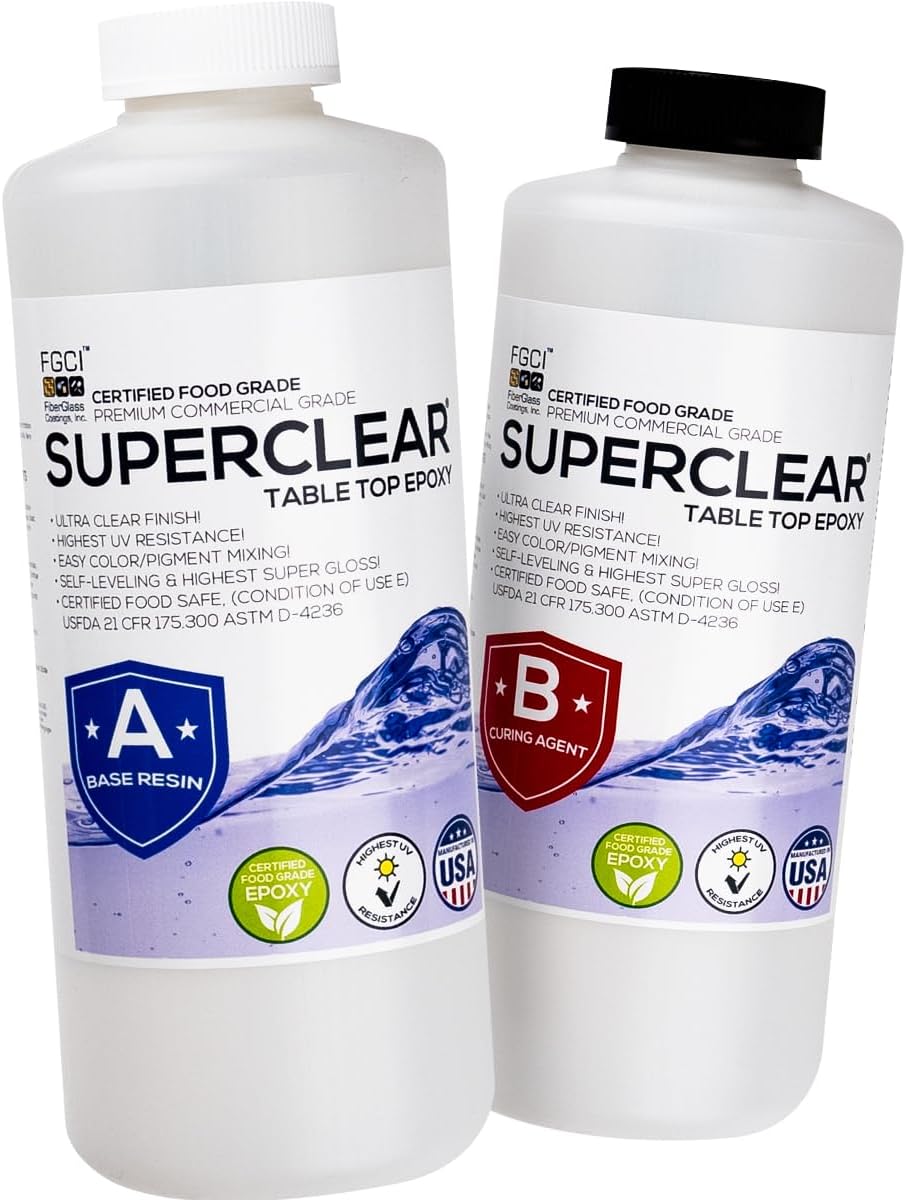 Table Top Epoxy Resin, Crystal Clear 1:1 Protective Coating for Tabletops, Bar Tops, Countertops, Anti-Yellowing UV Resistant, Made in the USA (64 OZ Without Kit)