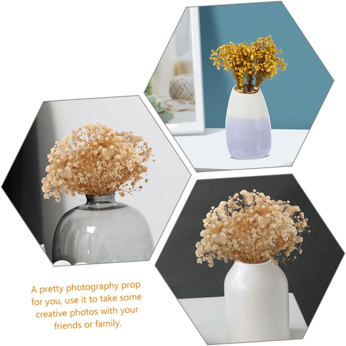 6pcs Dried Breath Flower Bouquet Mini Natural-Look Gypsophila Stems for Wedding Decorations Home Floral Arrangements Party Centerpieces Photo Props Multi-Purpose Dried Plant Decor