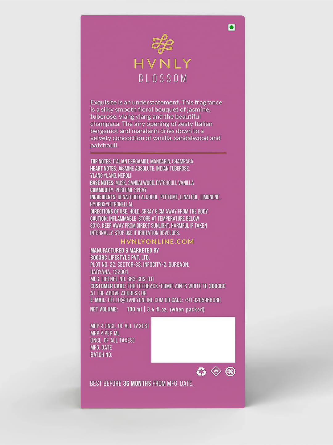 HVNLY Blossom EDP | Perfume For Women | An Ideal Gift | Long Lasting Premium Floral Fragrance | Bergamot, Pink Peppercorn, Patchouli | Best For Office Wear, Daily Wear | 3.4 fl.oz