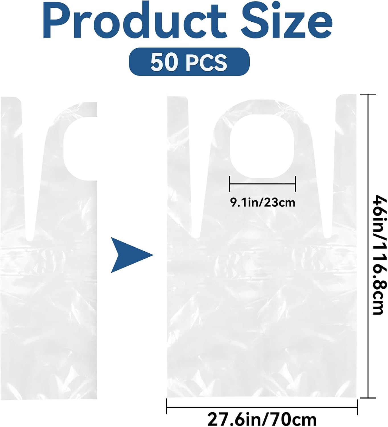 Disposable White Plastic Aprons, 46 inches x 28 inches Waterproof Polyethylene for Cooking Painting Arts n' Crafts - Image 2