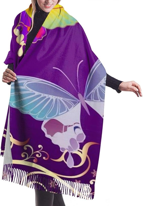 Amazon マフラー レディース 紫の蝶 ショール 大判 秋冬 防寒 暖かい スカーフ 細い ふんわり 柔らかい 肌触り 爽やか ストール マフラー 通販