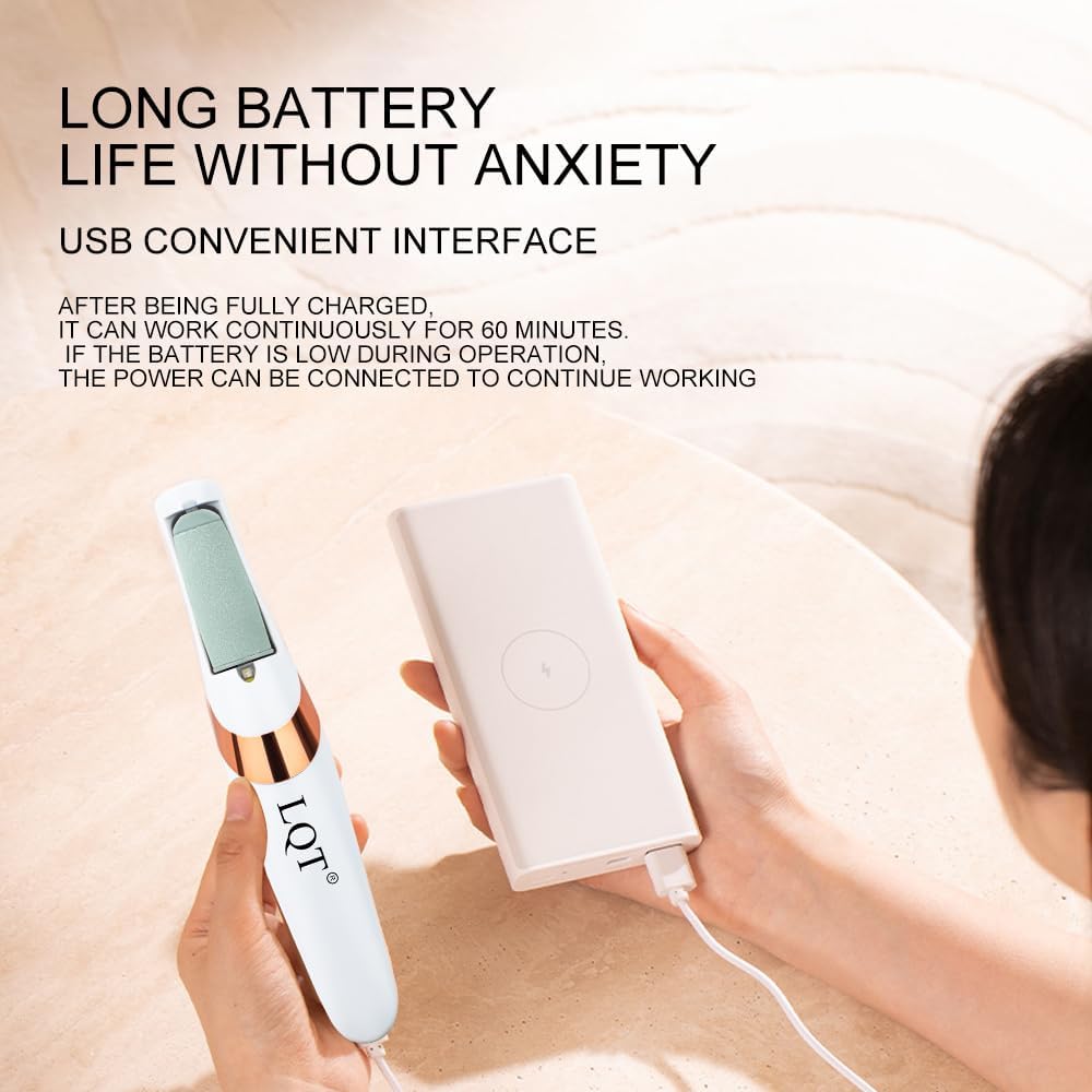 Lima eléctrica para pies, removedor de callos recargable para piel dura y agrietada, kit de pedicura en casa para pies lisos (hombres y mujeres) (blanco)